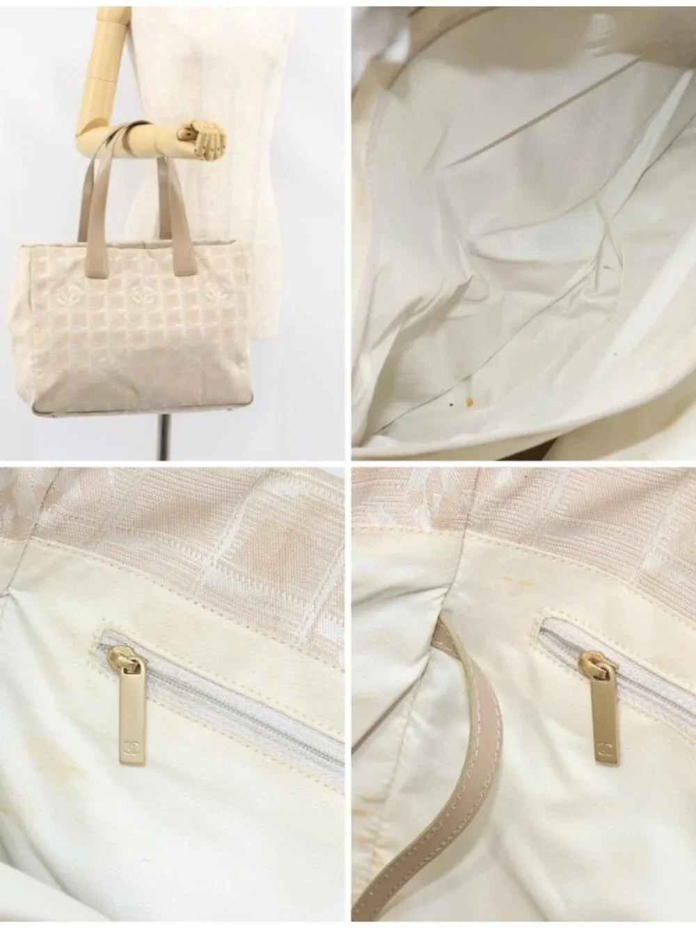 CHANEL New Travel Line Tote Bag Beige Gold CC Auth 158686